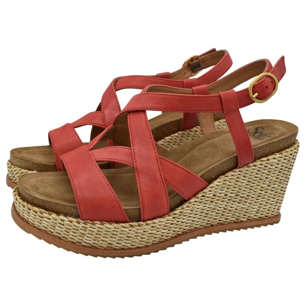 Sofft Womens Size 9.5 Devyn Red Coral Leather Wedge Woven Open Toe Sandals Shoes